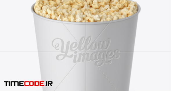 Download دانلود موکاپ ظرف پاپ کورن Large Matt Popcorn Bucket Mockup (High 13609 | تایم کد
