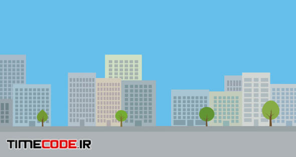 Modern city background. Animated urban backdrop with flat design.