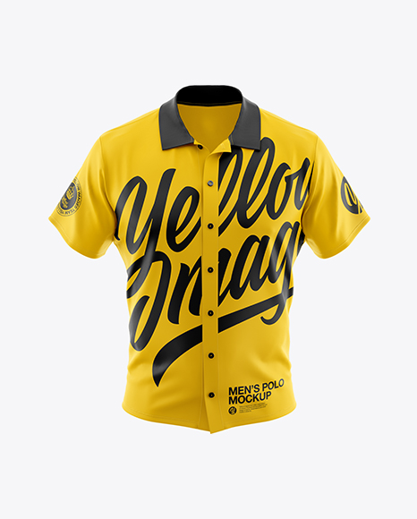 Men’s Polo Shirt Mockup (Front View) in Apparel Mockups on Yellow Images Object Mockups