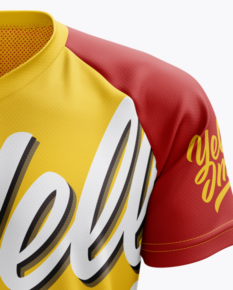 Men’s MTB Trail Jersey mockup (Front View) in Apparel Mockups on Yellow Images Object Mockups