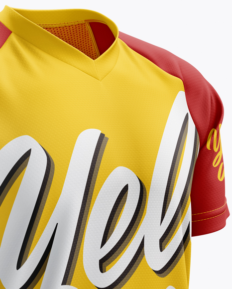 Men’s MTB Trail Jersey mockup (Right Half Side View) in Apparel Mockups on Yellow Images Object Mockups