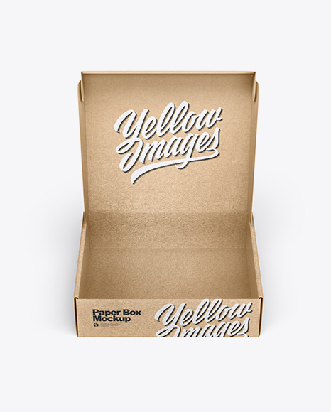 Opened Kraft Paper Box Mockup in Box Mockups on Yellow Images Object Mockups
