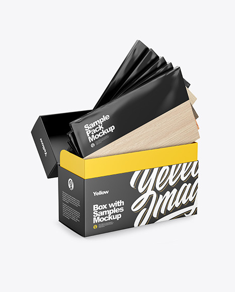 Box with Samples Packs Mockup in Box Mockups on Yellow Images Object Mockups