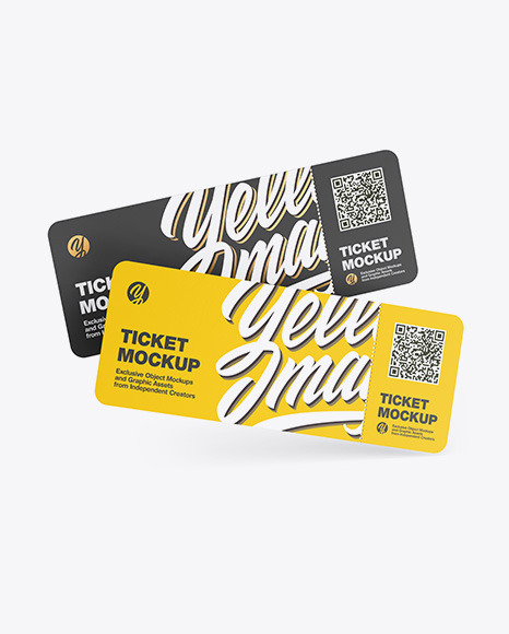 Two Tickets Mockup in Stationery Mockups on Yellow Images Object Mockups