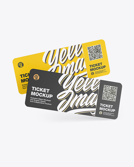 Two Tickets Mockup in Stationery Mockups on Yellow Images Object Mockups