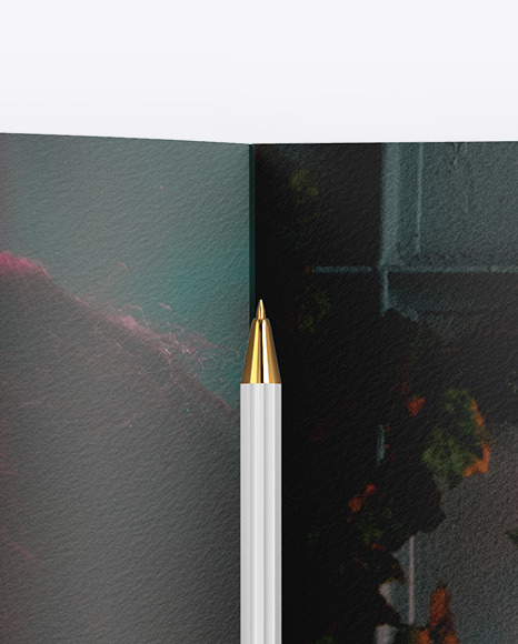 Landscape Booklet With Pen Mockup in Stationery Mockups on Yellow Images Object Mockups