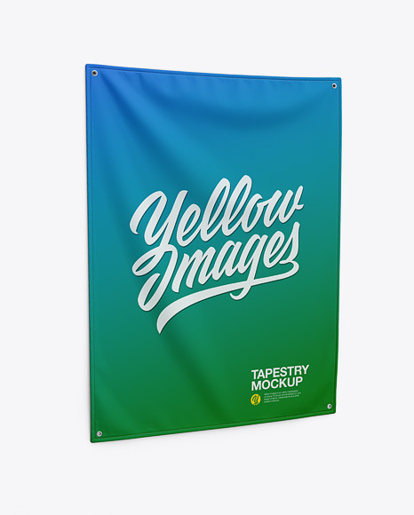 Wall Tapestry Mockup in Indoor Advertising Mockups on Yellow Images Object Mockups