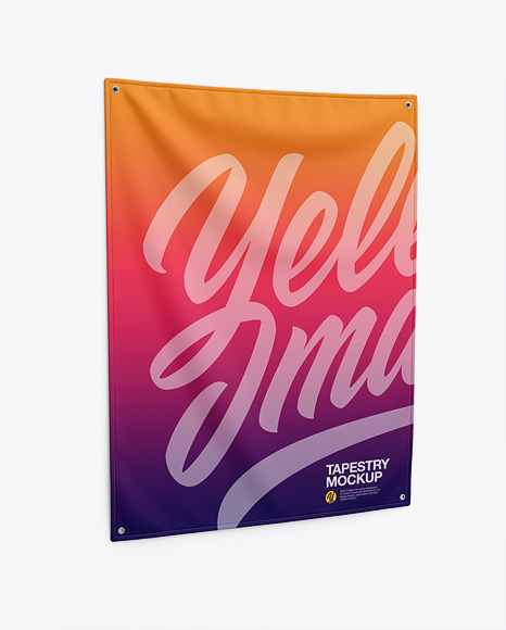 Wall Tapestry Mockup in Indoor Advertising Mockups on Yellow Images Object Mockups