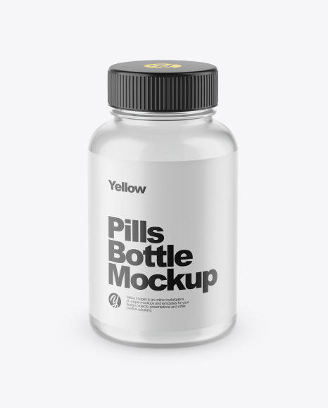Empty Clear Glass Pills Bottle Mockup in Bottle Mockups on Yellow Images Object Mockups