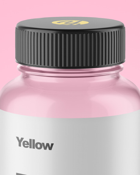 Empty Clear Glass Pills Bottle Mockup in Bottle Mockups on Yellow Images Object Mockups