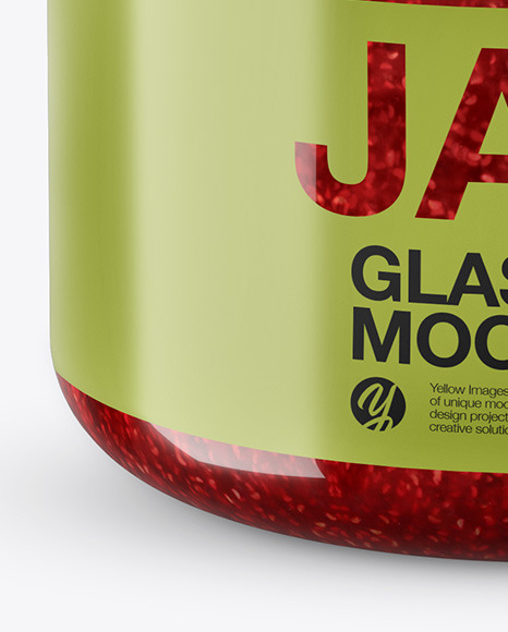 Glass Raspberry Jam Jar in Shrink Sleeve Mockup in Jar Mockups on Yellow Images Object Mockups