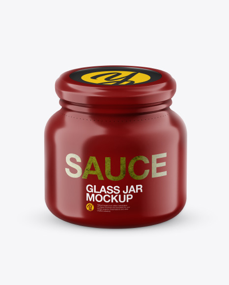 Glass Pesto Sauce Jar in Shrink Sleeve Mockup in Jar Mockups on Yellow Images Object Mockups