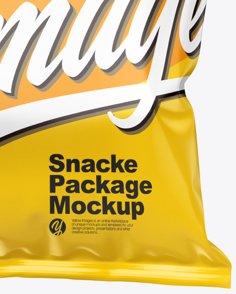 Glossy Snack Package Mockup in Bag & Sack Mockups on Yellow Images Object Mockups