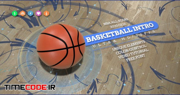  Basketball 4K Opener/ Action Sport Promo/ Active Game/ Basket Ball Logo/ NBA Intro/ Broadcast Bumper 