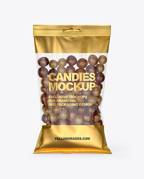 Download دانلود موکاپ بسته بندی شکلات Bag With Candies Mockup 56302 | تایم کد