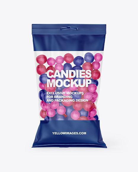 Download دانلود موکاپ بسته بندی شکلات Bag With Candies Mockup 56302 | تایم کد