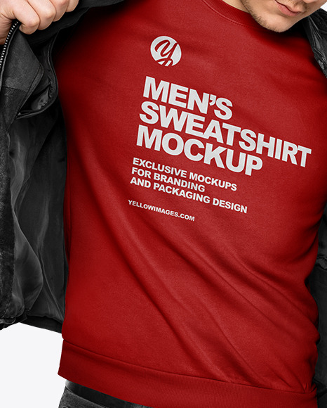 Man in a Sweatshirt and a Jacket Mockup in Apparel Mockups on Yellow Images Object Mockups