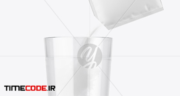 Download دانلود موکاپ پودر ریختن داخل لیوان آب Sachet With Powder & Water Glass Mockup 60438 - تایم کد ...