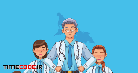 interracial doctors professionals staff characters animation, 4k video animated