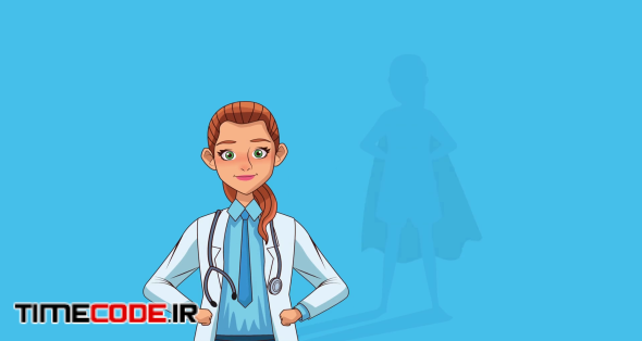 female doctor professional with hero shadow character animation , 4k video animated