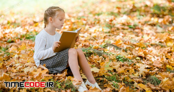 Adorable Little Girl At Beautiful Autumn Day Outdoors