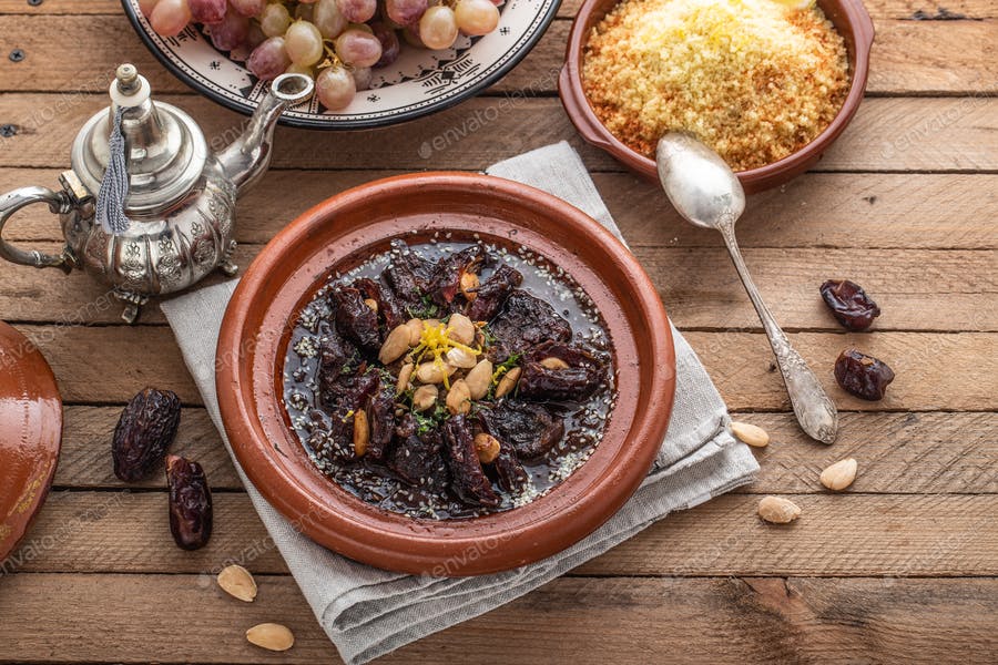 Moroccan Tajine Of Beef With Dates And Almongs