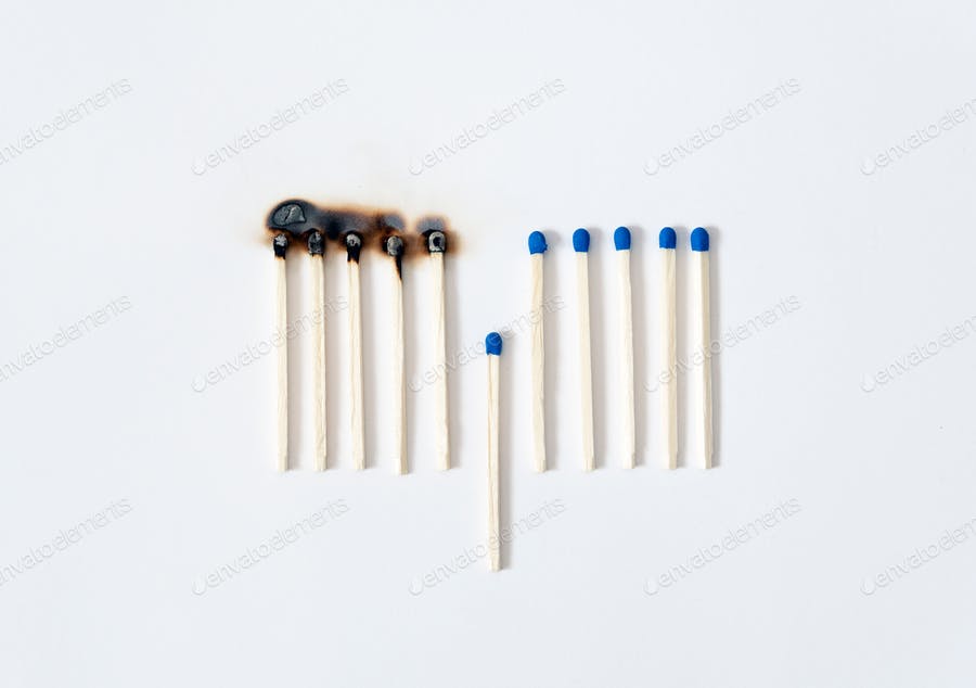 Simple Concept With Burnt Matches Showing How Social Distancing Can Prevent Spreading Virus And