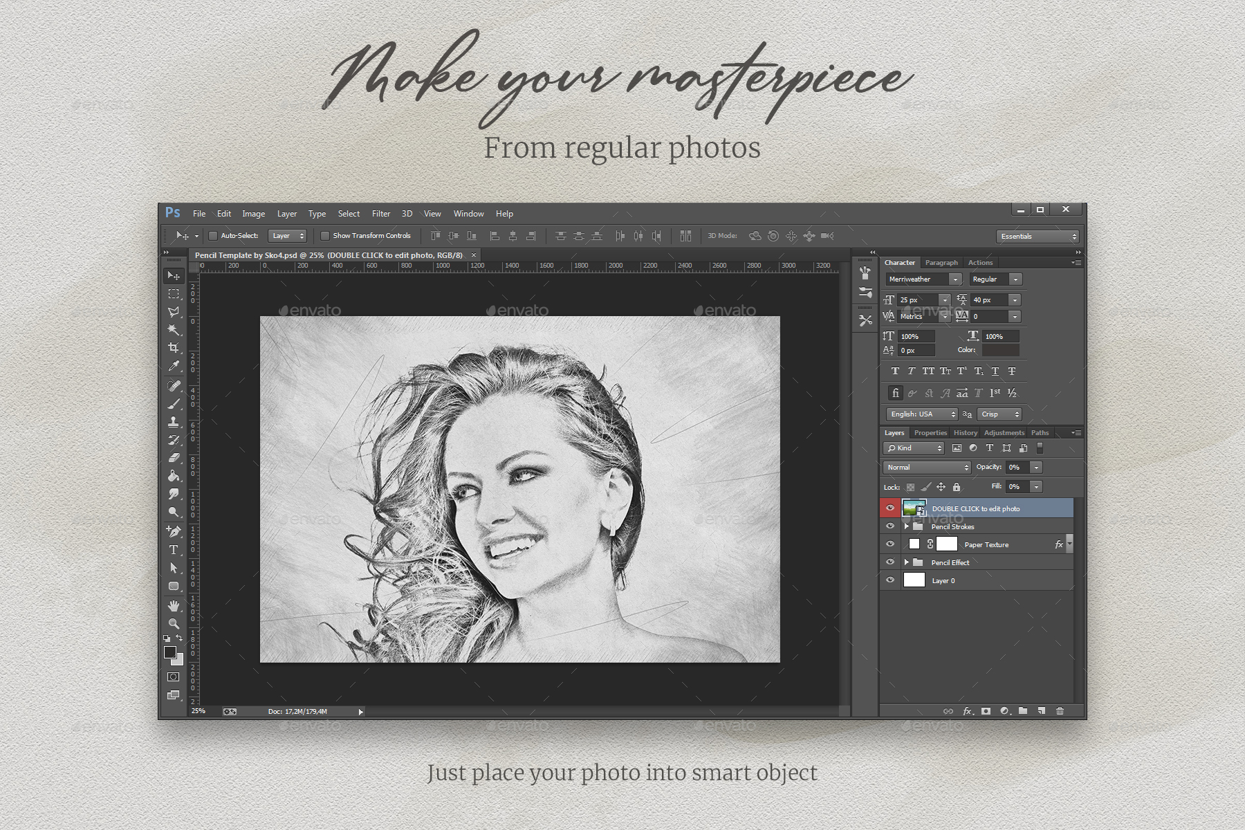 Pencil Drawing Photoshop Template