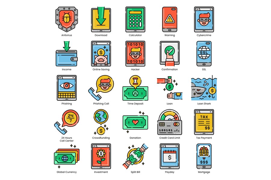 85 Online Money Services Line Icons