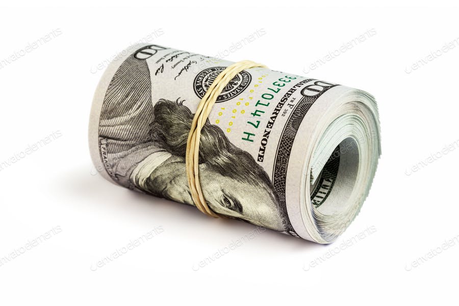 Roll Of Hundred Dollar Bills Isolated