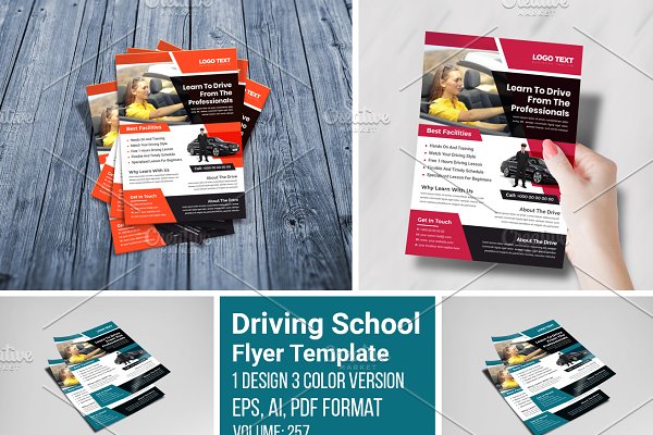 Driving Course Creative دانلود تراکت لایه باز آموزشگاه رانندگی Creative Driving School Flyer ...
