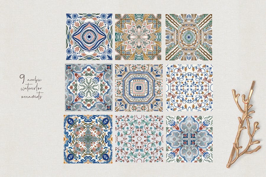 Oriental Authentic Tiles - Watercolor Set