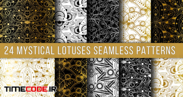 Mystical Lotuses Seamless Patterns Set