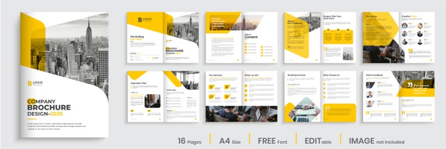 Orange color shape company brochure template layout Premium Vector