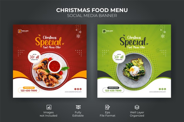 Merry christmas food menu social media banner template 