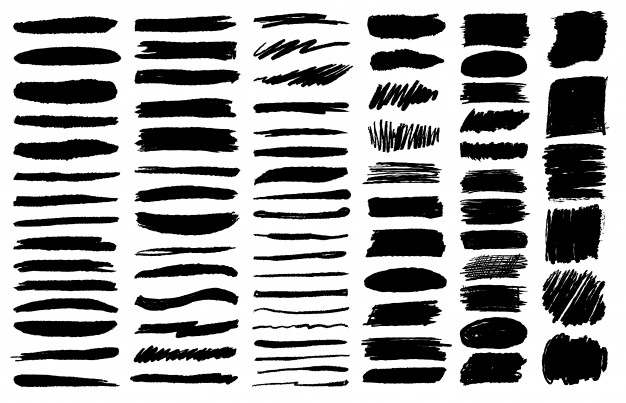 Big set of brush grunge crayon strokes in black ink 