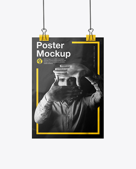 Crumpled Poster A4 w/ Pins Mockup in Stationery Mockups on Yellow Images Object Mockups