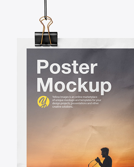 Crumpled Poster A4 w/ Pins Mockup in Stationery Mockups on Yellow Images Object Mockups