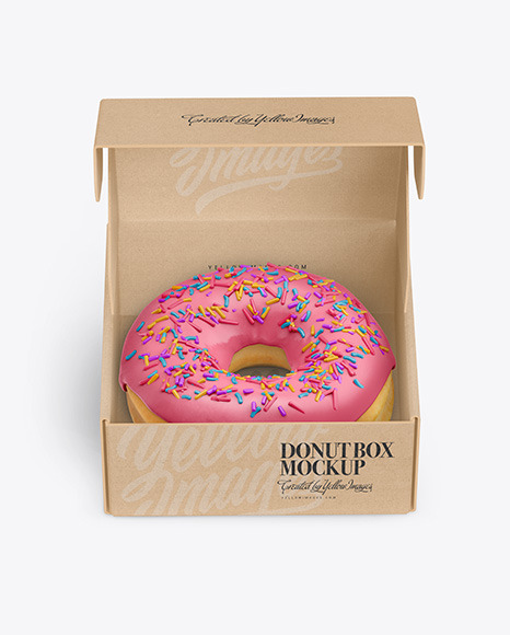 Opened Kraft Box with Donut Mockup in Box Mockups on Yellow Images Object Mockups