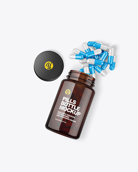 Amber Bottle with Pills Mockup in Bottle Mockups on Yellow Images Object Mockups