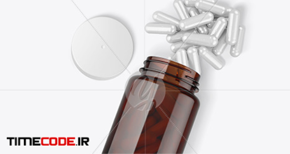 Amber Bottle with Pills Mockup in Bottle Mockups on Yellow Images Object Mockups