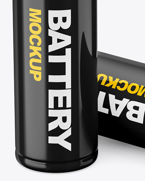Two AA Batteries Mockup in Object Mockups on Yellow Images Object Mockups