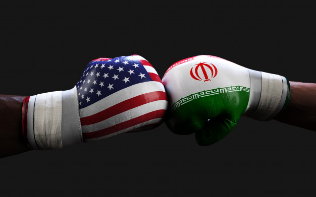 Boxing gloves with eeuu and iran flag 