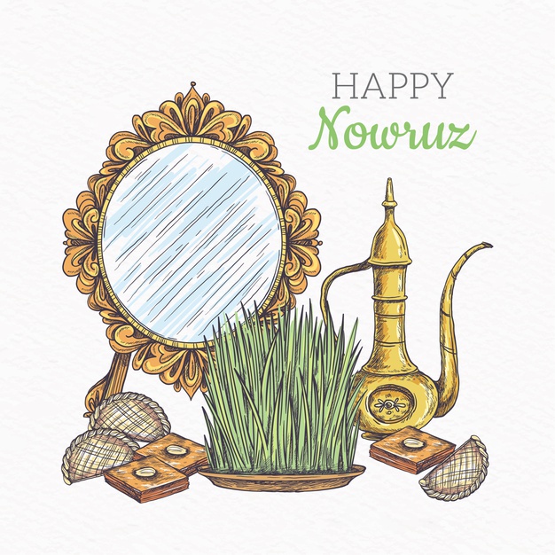 Happy nowruz with mirror Free Vector