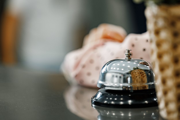 Hotel Service Bell On Front Desk Counter 