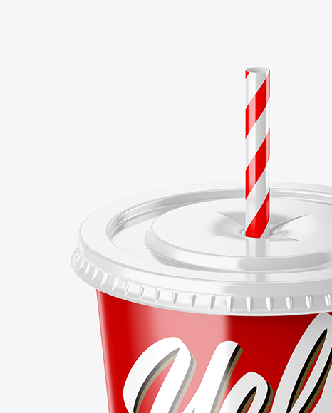 دانلود موکاپ لیوان یک بار مصرف با نی Glossy Plastic Soda Cup Mockup