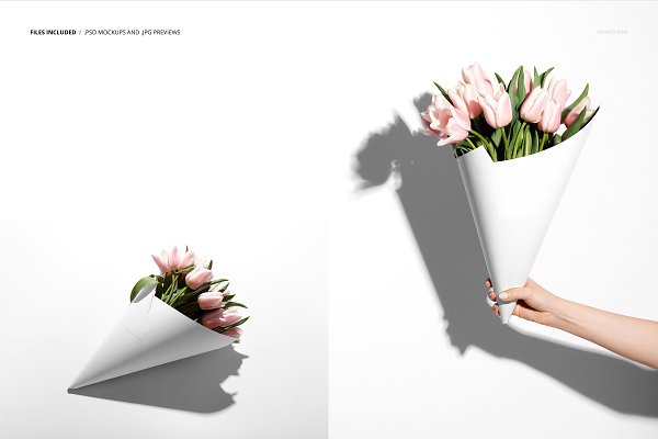 Flowers Packaging Cone Mockup Set | Creative Photoshop Templates