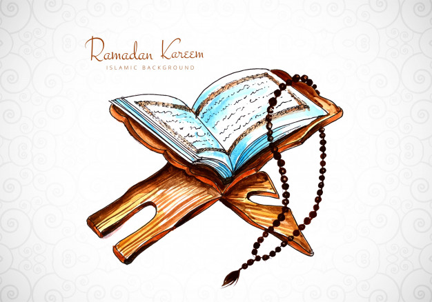 Elegant Ramadan Kareem Card With Quran Background Free Vector
