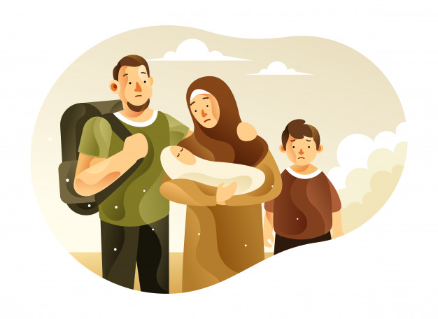 The Refugee Family With Children Illustration 