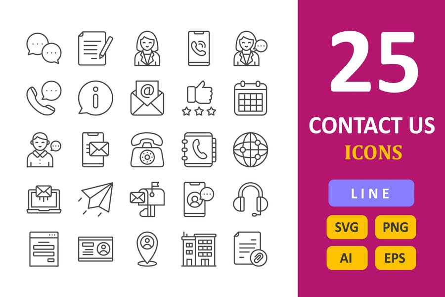 دانلود 25 آیکون با موضوع تماس با ما Contact Us Icons Line – تایم کد